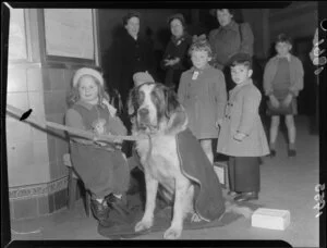 Children and a dog at the Railway Station, collection for the Wellington Free Ambulance