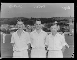 Mr Challies, Mr Preston, Mr Edgar, (from left to right), members of Wellington Plunket Shield cricket eleven