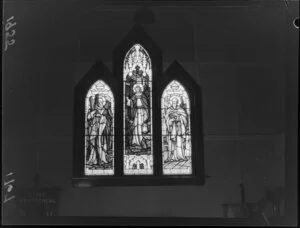 Three light stained glass window's at Saint Christopher's Church, Tawa, Wellington