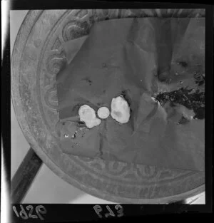 Two oysters on shells, ready to eat