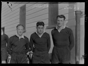 New Zealand rugby union All Black players, Richard White, Patrick Walsh and unidentified player