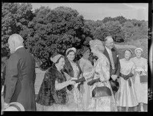 Guests line up to meet Governor General Charles Willoughby Norrie and Lady Patricia Merryweather Norrie at a garden party at Government House, Wellington
