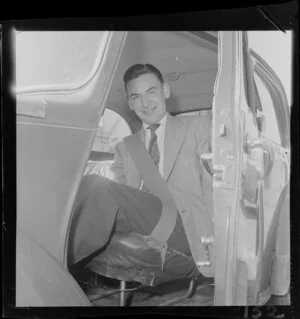 Unidentified man in the car, with his safety belt on, Wellington