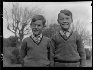 Stuart and Gordon Piets, twin sons of the Envoy Extraordinary and Minister Plenipotentiary, 1954-1958, of the Dutch Embassy in New Zealand, B A Piets