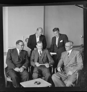 New Zealand Cricket selectors, Messers Tyndall, Smith, Vivian, Cave and W Hadlee [Wellington?]
