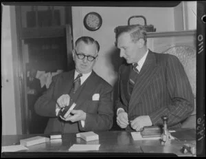 Prime Minister Sidney Holland and Postmaster General Thomas Shand