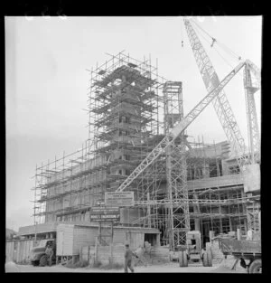 Construction of the clock tower and administration building, Town Hall, Lower Hutt City Corporation