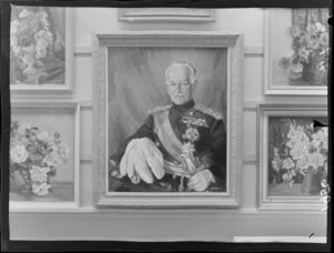 A painting of Lord Norrie by Peter McIntyre in an exhibition at an unidentified art gallery