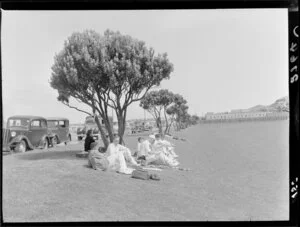 Cricket players at Kilbirnie Park, Wellington