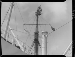 Christmas tree on masthead of ship Hauraki