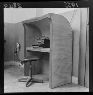 Work station with typewriter, Evening Post offices, Wellington