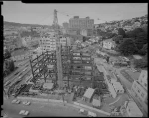 Reserve Bank building construction site, from Bowen House, Bowen Street, Wellington