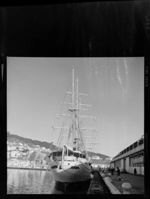 Sailing ship ARC Gloria berthed at overseas terminal, Wellington harbour