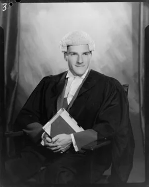 Studio portrait of Mr Alderdyce in legal wig and gown