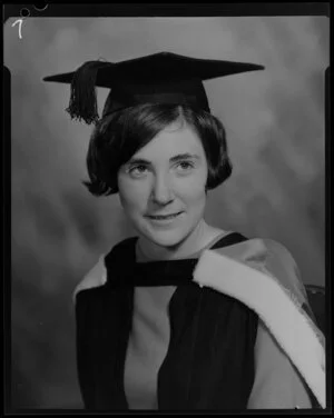 Meyer, woman in academic gown & mortarboard