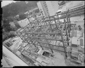 Reserve Bank building construction site, from Kelvin Chambers, The Terrace, Wellington