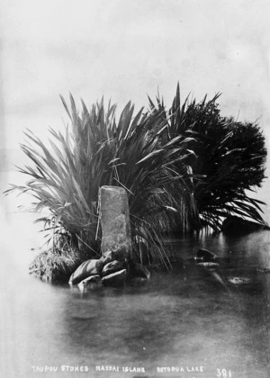 View of Taupou stones, Mokoia Island, Rotorua Lake