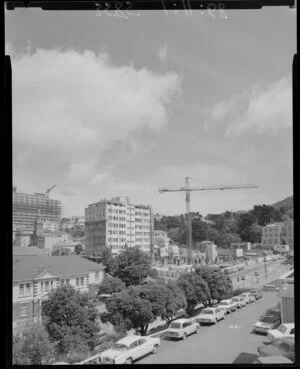 Reserve Bank of New Zealand building construction site, The Terrace, Wellington, from Bowen Street