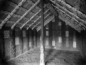 Interior of a model meeting house at the New Zealand International Exhibition, Christchurch