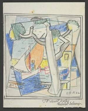Kinzinger, Edmund Daniel, 1888-1963: [Cubist drawing] To Miss F Scales, Edmund D Kinzinger