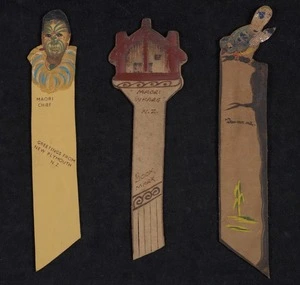 Various artists: [Three leather bookmarks. 1930-1960s?]