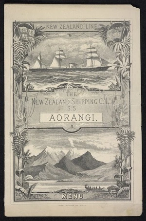 New Zealand Shipping Company :The New Zealand Shipping Co., Ltd. SS Aorangi. Menu 1884. Maclure & Macdonald Lith. London.