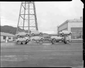 Ford, loading car transporter at factory