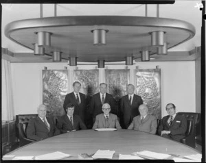 Portrait of New Zealand National Airways Corporation Board of Directors in boardroom