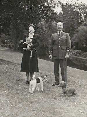 Weigel, William George, 1890-1980 : Photograph of Governor General Sir Cyril Newall, his wife Lady Newall, and their pets