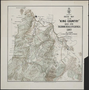 Sketch map of the King Country based upon trigonometrical & topographical survey / by L. Cussen, F.H. Edgecumbe & W.C.C. Spencer ; drawn by C.R. Pollen, Auckland, August 22nd. 1884.