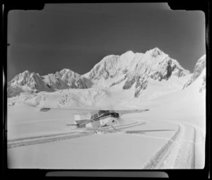 Mt Cook Air Services, Cessna aircraft landing at the head of Fox Glacier, West Coast Region