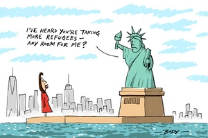 [Statue of Liberty asks Jacinda Ardern if she'd take her as a refugee]