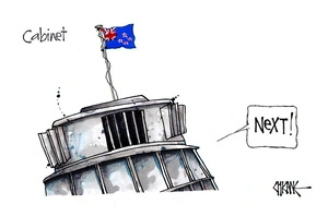 [Cabinet -Beehive flies New Zealand flag for the "next" in line]