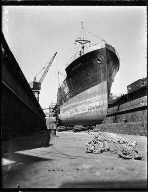 The ship Waipiata in dry dock, Wellington