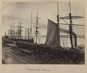 Railway wagons loaded with coal at Greymouth Wharf