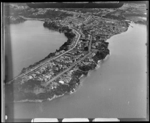 Northcote Peninsula and Northcote Point residential area with Queen and Princes Streets, looking north, Auckland City
