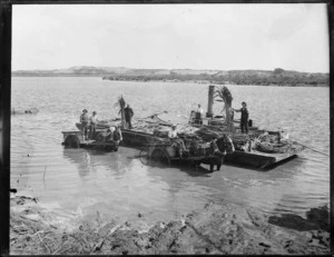 Transporting flax by barge, Manawatu River