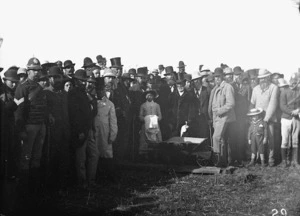 Digging the first sod for the Main Trunk Railway, at the southern bank of the Puniu River