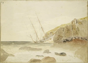 Haylock, Arthur Lagden 1860-1948 :Wreck of the barque May Queen, Lyttelton Heads 1888. [191-?].