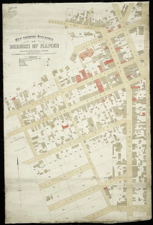 Bristed, R B, fl 1889 :Map showing buildings in the borough of Napier [ms map]. Compiled and drawn by R B Bristed, October, 1887.
