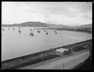Part 3 of a 3 part panorama showing ships in Wellington Harbour during, or shortly after, the 1913 waterfront strike