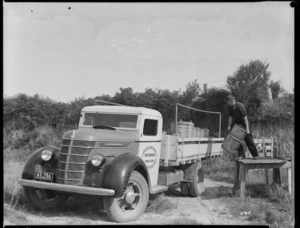 Collecting milk cans, Shannon, Horowhenua district