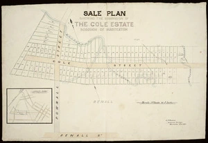 Rawson, Alfred Pearson, fl 1893-1912 :Sale plan shewing the subdivision of the Cole Estate, Borough of Masterton [ms map]. A. P. Rawson, Authorised surveyor, Masterton, Feb. 1906