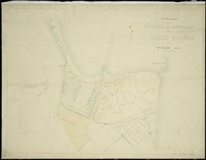 Nelson, George W, fl 1909-1964 :A proposal for the extension and improvement of Napier Harbour [copy of ms map]. By Geo. Nelson, ... March 1909.