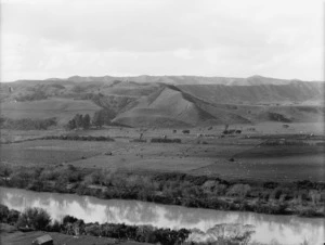 Part 2 of a 4 part panorama depicting C H Walker's farm, on the banks of the Whanganui River, at Kaiwhaiki