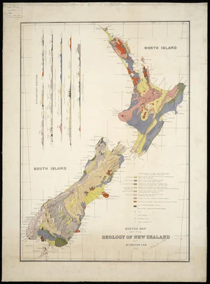 Sketch map of the geology of New Zealand / by Dr. Hector.