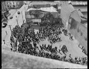 Brass bands marching near Town Hall, Wellington