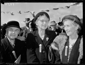 Three women at a reunion of Mount Cook School