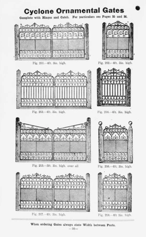 Cyclone Fence & Gate Co. Ltd :Cyclone ornamental gates. When ordering gates always state width between posts. [Catalogue page. 1900-1910?].