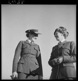Carol Sladden and June Matthews, of the Women's Land Service, in dress uniform at Porangahau